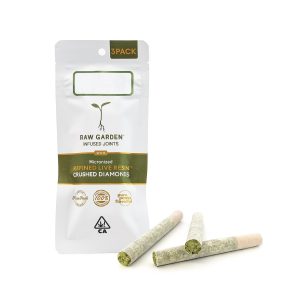 Raw Garden Grape Chemonade diamond-infused pre-rolls showcasing three tightly rolled joints with potent cannabis and diamond extract infusion.