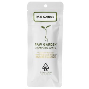 Raw Garden Dream Walker diamond-infused pre-rolls, featuring three premium joints filled with high-potency cannabis flower and THC diamonds.