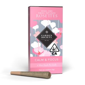 Garden Society Harmony Rose hash-infused pre-rolls, showcasing four neatly rolled joints filled with premium cannabis flower and hash infusion.