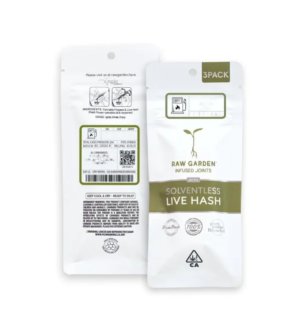 Elevate your experience with Raw Garden Colombian Cookies Solventless Live Hash Infused Pre-Rolls. Featuring 37.9% THC for a potent, clean high. Buy online today!