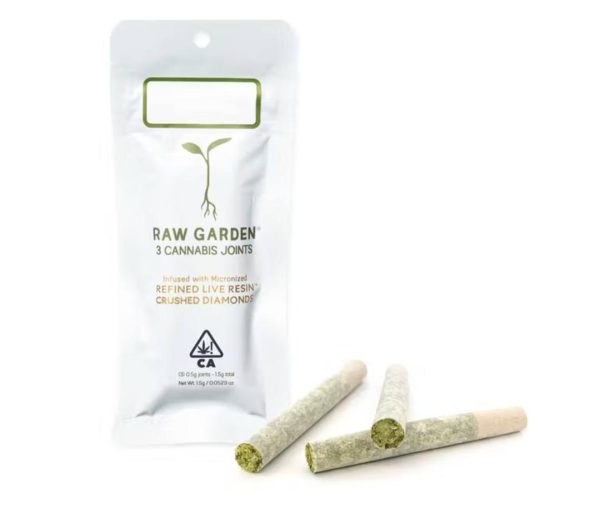 Raw Garden Diamond Infused pre-rolls showcasing expertly rolled joints infused with high-potency cannabis and THC diamonds.