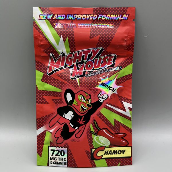 Mighty Mouse Cannabis Gummies in vibrant packaging featuring premium cannabis-infused gummy bears.